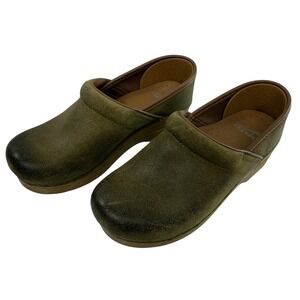 Dansko Platform Pro clogs Women Size 37 Green burnished Nubuck Leather Comfort